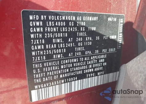 2014 Volkswagen Tiguan Sel из США, поврежденный, VIN WVGAV3AX5EW110934